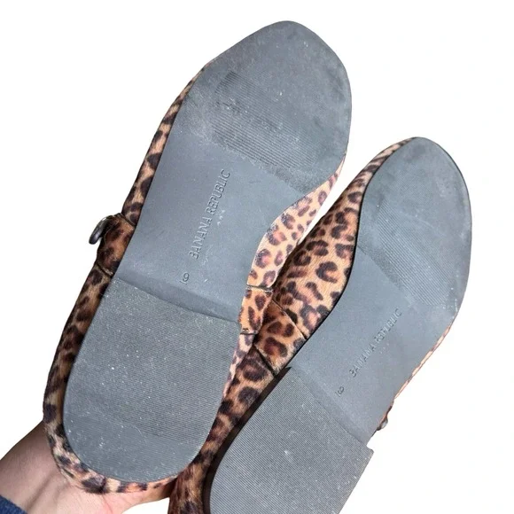 Banana Republic Leopard Calf Hair Mary Jane Flats Brown Animal Print Size 9 - Picture 6 of 8